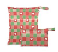 voucong Merry Christmas Red Green Love Plaid Reusable Dirty Clothes Bag 2 Pack Travel Essentials for Baby with Handles for Bathing