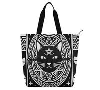 voucong Moon Cat Crystal Retro Witch Black Kids Tote Bag Piano Book Bag for Kids Students Adults Waterproof Reusable Book Grocery with Zipper for School Work Travel