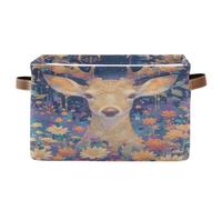 voucong Mysterious Cute Brown Deer with Daisy Flowers storage baskets 1 pack, folding and waterproof baskets for storage containers with sturdy handle Hamper canvas for kitchen