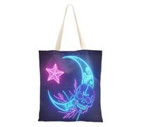voucong Neon Colored Stars Moons and Skeletons Canvas Tote Bags for Women With Pockets With Handles Reusable Canvas Tote Bags Bulk Coworker Gifts
