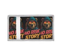 voucong No Risk No Story Bear Trifold tri fold Wallet for Men Gifts for Young Minimalist Lighweight tri fold Wallet Men with Lanyard