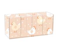 voucong Orange Cartoon Cute Chicken Acrylic Pen Cup Holder for Desk 4 Compartments Transparent Plastic Teacher Desk Must Haves for SchoolSupplies