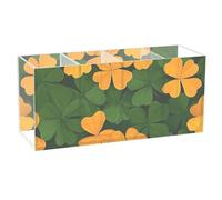 voucong Orange Green St. Patrick's Cartoon Clover Acrylic Pen Cup Holder for Desk 4 Compartments Transparent Plastic Marker Organizer for BedroomSupplies