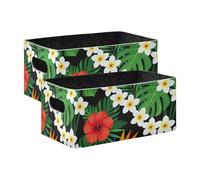 voucong Palm Tree Flower Hawaii Jungle Paradise Tropical Storage Cube Basket Bins 2 Pack Organizing Closet Shelf for Bedroom, Office, Closet, Clothes