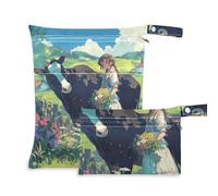 voucong Pastoral Style Cow Green Field Beauty Mess-Proof Wet Bags 2 Pack Travel Essentials for Baby with Handles for Bathing