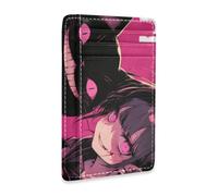 voucong Peach Black Psycho Girl Leather Slim Wallets for Women with Money Clip RFID Blocking Card case Wallet for Men and Women