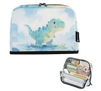 voucong Pencil Bag Large Capacity Makeup Bags Expandable for Teens Middle School Cartoon Blue Dinosaur