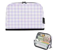 voucong Pencil Box Large Capacity Pen Bags Zippered for Boys Kindergarten Purple White Checkered