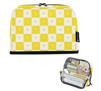 voucong Pencil Box Large Capacity Upright Storage Bag Multi-Purpose for Student Kindergarten Buffalo Plaid Check Gold White Heart