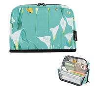 voucong Pencil Carrying Case Large Capacity Makeup Bags Multi-Purpose for Adolescentes School Must Haves Chic Calla Lily Turquoise Flowers