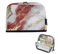 voucong Pencil Case Box Large Capacity Pen Cases With Slot for Women Kindergarten Marble White Red