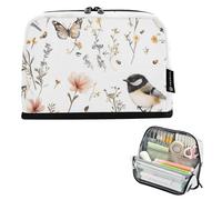 voucong Pencil Case Holder Large Capacity Makeup Pouches Zippered for Girls Kindergarten Sweet Chickadee Birds White