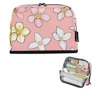 voucong Pencil Cases Large Capacity Makeup Pouches Wide Opening for Preppy School Supply Cartoon Floral Daffodil Petal Peach White