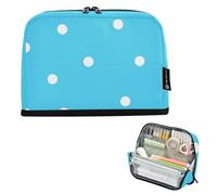voucong Pencil Cases Large Capacity Upright Storage Bag Wide Opening for Kids School Supply Cute Blue and White Polka Dots