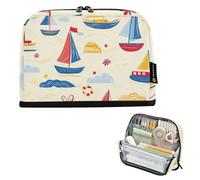voucong Pencil Storage Case Large Capacity Makeup With Zipper for Women Elementary Cartoon Summer Boats