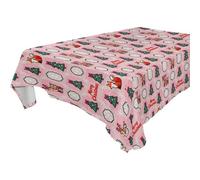 voucong Pink Merry Christmas Tree and Fox Football Tablecloth wipeable for Kitchen&Dining Room Wedding 60"x120" Decorative Wedding Dining Table Cover Waterproof
