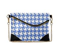 voucong PU Leather Clutch Purses for Women Zipper Foldover Evening Handbag for Party Classical Blue White Houndstooth