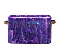 voucong Purple Techno Cactus storage baskets 1 pack, foldable and waterproof clothes storage basket with sturdy handle atorage crate for kids