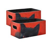 voucong Red Background with A Black Cartoon Kitten Lying on It Decorative Fabric Storage Baskets 2 Pack Closet Clothes Organizer for Shelves Drawers Desktop Closet Playroom Classroom Office