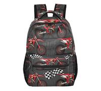 voucong Red Dirt Bikes and Checkered Flags kid backpack girl with chest clip bookbags for 5th grade school boys girls