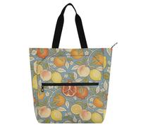voucong Retro Lemon Pomegranate William Morris Style Kids Tote Bag Piano Book Bag for Kids Students Adults Waterproof Library Book Shoulder with Zipper for School and Playtime