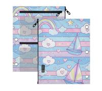 voucong Sailboat Island Cartoon Clear Window 3 Hole Pencil pouching Large Zippered Pencil case with Zipper Reinforced Grommets for School, Office & Home Multicolored 2 PCS