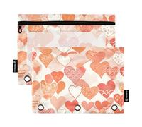 voucong Scallop Simple Line Art Heart Valentine Cartoon Binder Pencil case Zippered Pencil case with Clear Window Large and Sturdy School Class Office Organizers 2 PCS