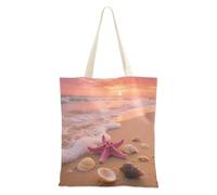 voucong Sunset Beach Scenery Starfish Shells Canvas Shopping Bags for Women With Pockets With Handles Reusable Canvas Tote Bulk Teacher Gift
