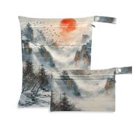voucong Sunset Landscape Chinese Ink Painting Waterproof Waterproof Bag 2 Pack Travel Essentials for Flying with Handles for Travel