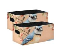 voucong Sweet Blue Jay Birds Peach Cloth Storage Bins 2 Pack Decorative Basket Organizers for Bedroom, Office, Closet, Clothes