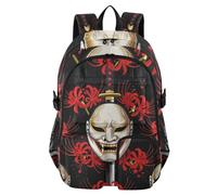 voucong Travel Laptop Backpacks for Men Japanese Mask Red Spider Lily Samurai School Bookbag for Teen Girls 17.5" Backpack College Lightweight Casual Bag