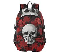 voucong Travel Laptop Backpacks for Men Red Spider Lily Flower Skull Skeleton Japanese School College Bookbag 17.5 inch Mens Laptops Backpack Lightweight Casual Bag