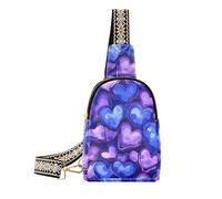 voucong trendy Blue Purple Hearts hiking fanny pack anti-theft brown leather fanny pack for travel, Blue Purple Hearts, One Size