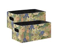 voucong Vintage Victorian Rose Peony Iris Flower Foldable Storage Bins 2 Pack Sturdy Closet Organizer for Shelves Drawers Desktop Closet Playroom Classroom Office