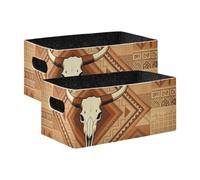 voucong Vintage Western Cowboy Skull Brown Fabric Storage Cubes 2 Pack Organizer Bins for Bedroom, Living Room, Home Organization