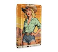 voucong Western Beauty Cowboy Illustration Leather Slim Wallets with ID Window RFID Blocking Card Wallet for Men&Women