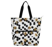 voucong White Queen Bee Cute Book Tote Bag for Kids Adults Waterproof Reusable Shopping Bag with Zipper for School Shopping Travel