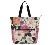 voucong William Morris Red Rose Book Tote Bag for Kids Women Men Lightweight Reusable Grocery Beach Bag with Zipper for School Shopping Beach