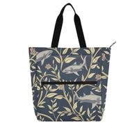 voucong William Morris Shark Floral Books Totes Book Bag for Kids Adults Waterproof Tote Bag Resuable Grocery with Zipper for School Shopping Grocery