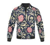 voucong William Morris Style Floral Dark Blue Peach Rain Jacket Men Waterproof Lightweight Waterproof Windbreaker Mens, William Morris Style Floral Dark Blue Peach, Large