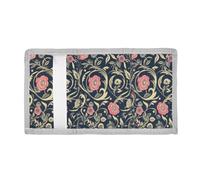 voucong William Morris Style Floral Dark Blue Peach Trifold Card Wallets for Men Gifts for Young Minimalist Colorful Card Wallets Men with Lanyard