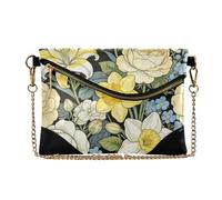 voucong Women's Leather Wristlet Clutch Purse Zipper Foldover Shoulder Bags for Lady William Morris White Lily Peony
