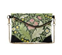 voucong Women's PU Leather Clutch Purses Casual Shoulder Bags for Lady Pink Carnation Green Leaves William Morris