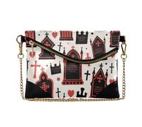 voucong Women's PU Leather Clutch Purses Elegant Shoulder Bags for Wedding Gothic Red and Black Halloween Coffin Cross