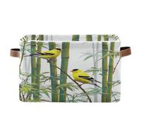 voucong Yellow Birds bamboos 3d storage baskets 1 pack, foldable and waterproof storage containers baskets with sturdy handle Hamper organize for sweater