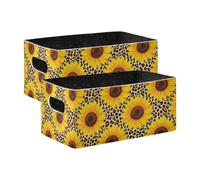 voucong Yellow Flower Daisy Cube Storage Bins 2 Pack Foldable Bin for Makeup Books Shelves Living Room