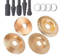 VOUHLAE 4PCS Angle Grinder Wood Carving Disc Set+5PCS Rotary Burr Rasp Set,4"or 4 1/2"Angle Grinder with 7/8"Arbor,Grinding wheel shaping discs for wood grinding,wood angle grinder accessories