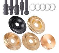 VOUHLAE 5PCS Wood Carving Disc Set+5PCS Rotary Burr Rasp Set,4" or 4 1/2" Angle Grinder with 7/8" Arbor,Grinding Wheel Shaping Discs for Wood Grinding,Wood Angle Grinder Accessories (15PCS)