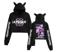 Voulkco Cat Ear Crop Hoodie KPop D-Demon H-Hunters Merch Hooded Sweatshirt Girls Fashion Long Sleeve Pullover Fashion Kawaii Hoodie-Black||s