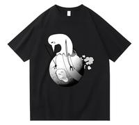 Voulkco Cotton T-shirt Goodnight Punpun Oyasumi Punpun Merch T-Shirts Casual Short Sleeve Kawaii Bird Pattern Tee Unisex Harajuku Streetwear Men's Women's Fashion Clothing-Black3||XL